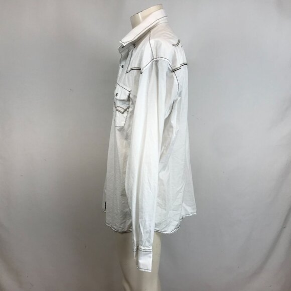 ROCK 47 BY WRANGLER - MEN'S XL- WHITE LONG SLEEVE SNAP CLOSURE WESTERN SHIRT - Picture 6 of 9